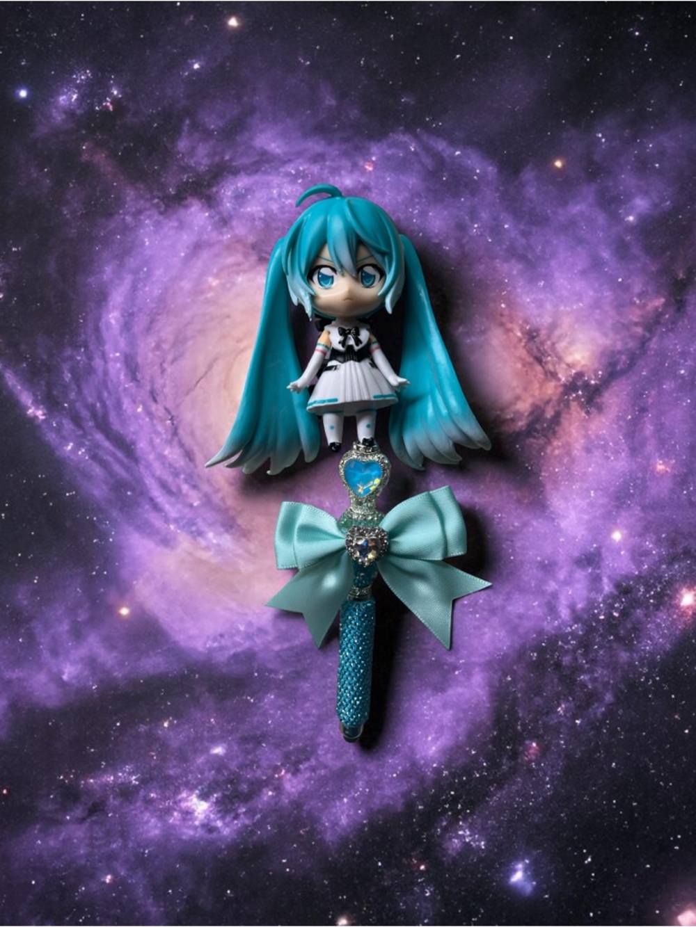 Teal Miku Figurine with Bow Accent Sylus